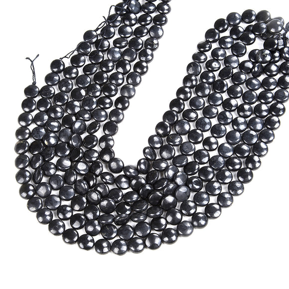 Natural Smooth Shungite Gemstone Grade AAA Flat Button Coin 8MM 10MM 12MM Loose Beads (D47)