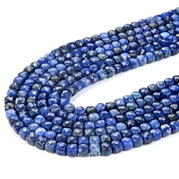 4MM Sodalite Gemstone Grade AAA Micro Faceted Square Cube Loose Beads (P19)