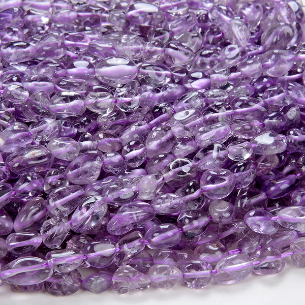 6-8MM Natural Amethyst Gemstone Pebble Nugget Loose Beads (D184)