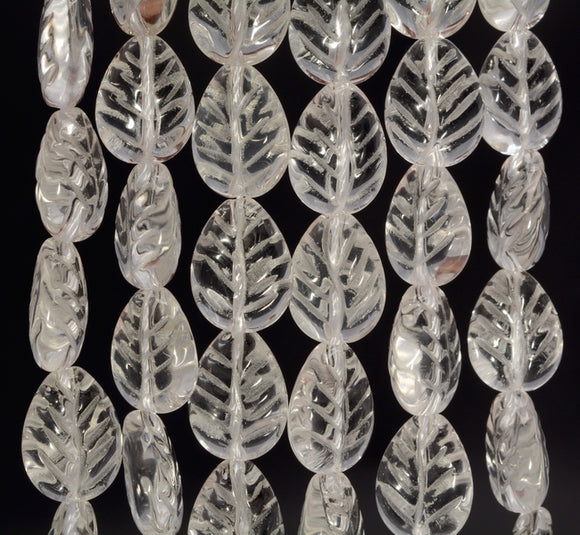 16X12mm White Rock Crystal Quartz Gemstone Grade AAA Carved Leaf Loose Beads 14.5 inch Full Strand (90187596-702 A)