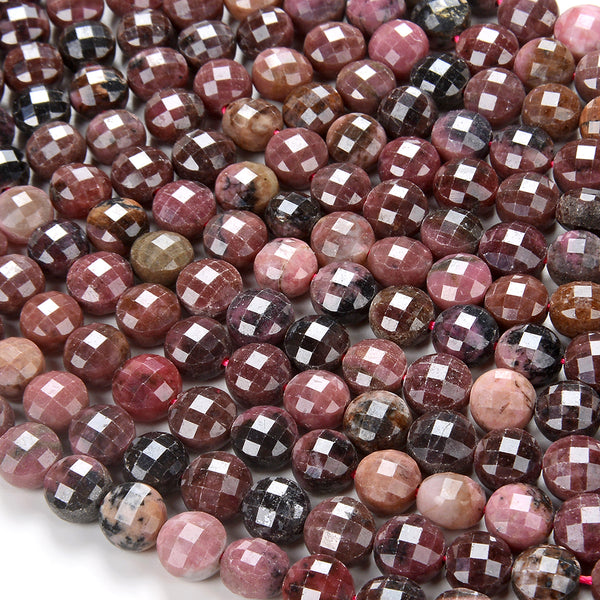 Dark Red Rhodonite Gemstone Grade AAA Micro Faceted Coin Flat Disc 6MM 8MM Loose Beads (D113)