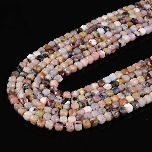 5MM Pink Opal Gemstone Grade AA Micro Faceted Square Cube Loose Beads (P24)