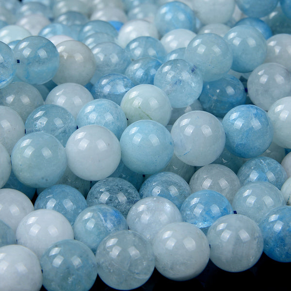 Natural Aquamarine Gemstone Grade AA Round 5MM 6MM 9MM 10MM 11MM Loose Beads (D109)