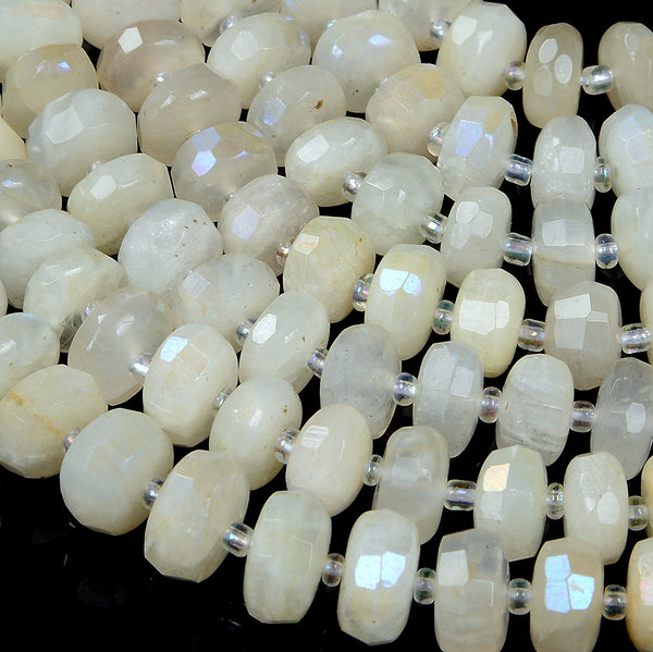 Titanium White Moonstone Gemstone Grade AA Faceted Rondelle 7X5MM 11X6MM 12X6MM 12X8MM 13X9MM 13X10MM 14X9MM Loose Beads (D349)