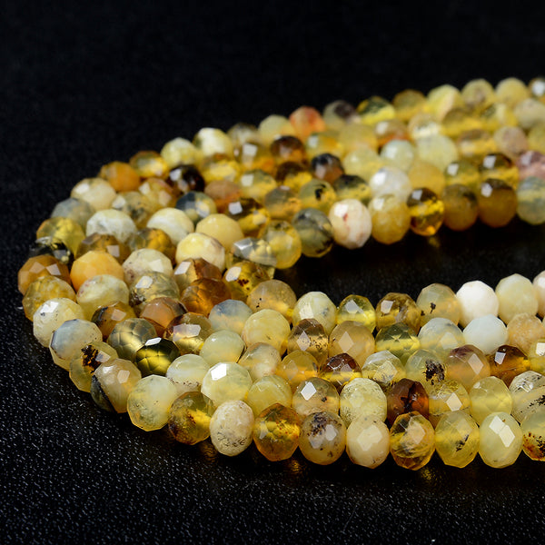 5X4MM Natural Yellow Opal Gemstone Grade A Micro Faceted Rondelle Loose Beads (P38)