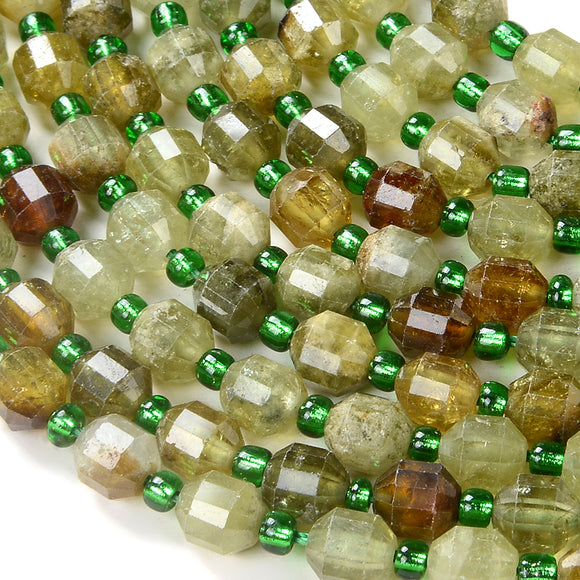 6MM Natural Green Garnet Gemstone Faceted Prism Double Point Cut Loose Beads (D112)