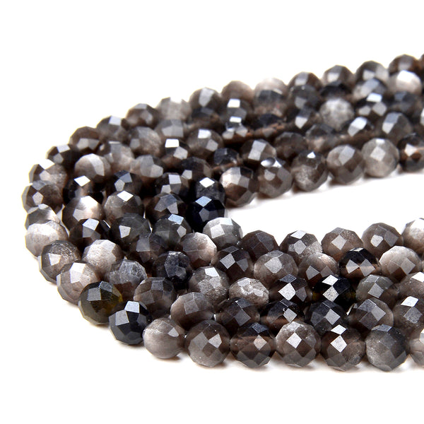 4MM Natural Silver Obsidian Gemstone Grade AAA Micro Faceted Round Loose Beads 15.5 inch Full Strand (80009434-P47)