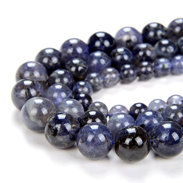 Natural Deep Blue Iolite Gemstone Grade AA Round 6MM 8MM 10MM Loose Beads (D16)