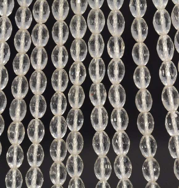 9X7mm Clear Quartz Rock Crystal Gemstone Grade AAA Faceted Rice Loose Beads 15.5 inch Full Strand (90187603-701 A)