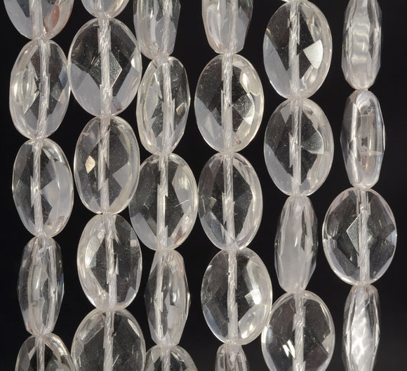 14X10mm White Rock Crystal Quartz Gemstone Grade AAA Faceted Oval Loose Beads 15.5 inch Full Strand (90187592-702 A)