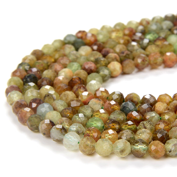 4MM Natural Green Garnet Gemstone Grade AA Micro Faceted Round Loose Beads 15 inch Full Strand (80009118-P14)