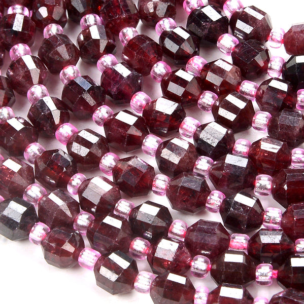 6MM Red Garnet Gemstone Grade AAA Faceted Prism Double Point Cut Loose Beads (D111)