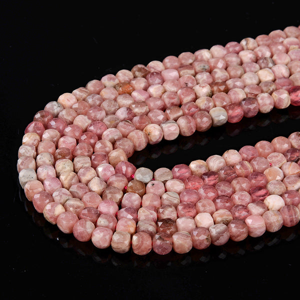 4MM Argentina Rhodochrosite Gemstone Grade AAA Micro Faceted Square Cube Loose Beads (P19)