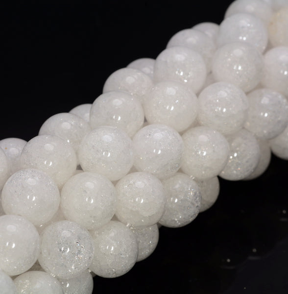 10mm White Cracked Rock Crystal Quartz Gemstone Round Loose Beads 15.5 inch Full Strand (90187656-696)