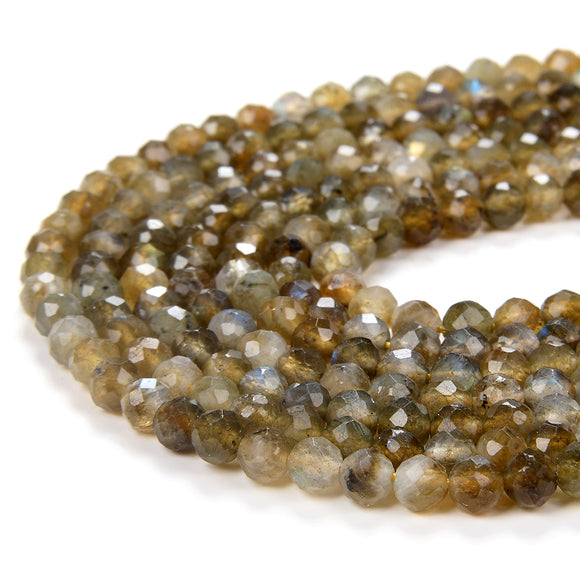 4MM Brown Labradorite Gemstone Micro Faceted Round Loose Beads 15 inch Full Strand (80009120-P14)