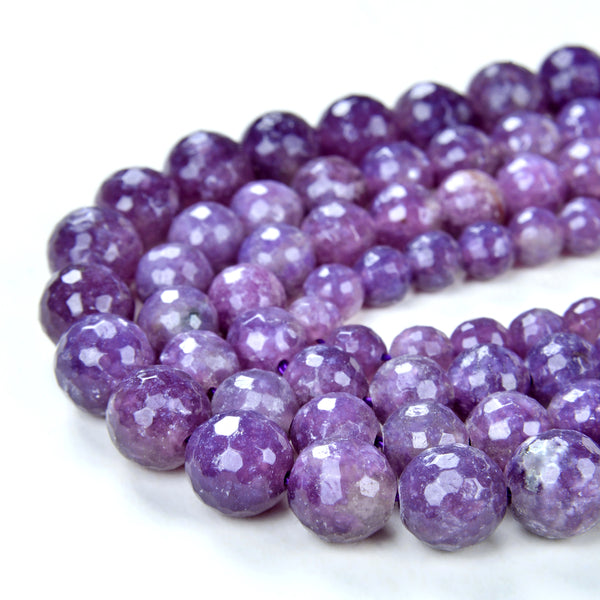 Genuine Natural Lepidolite Gemstone Grade AA Faceted round 6MM 8MM 10MM Loose Beads (A284)