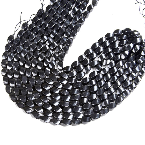 Natural Smooth Shungite Gemstone Grade AAA Twisted Barrel Drum 15x9MM Loose Beads (D48)