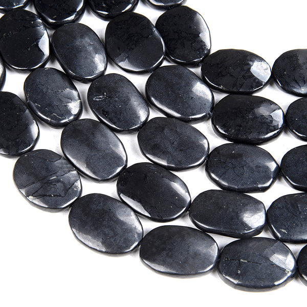 Natural Smooth Shungite Gemstone Grade AAA Freeform Oval 25x18MM Loose Beads (D48)