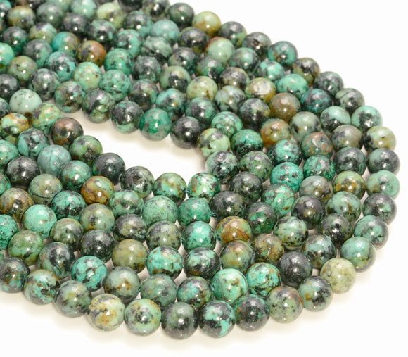 8mm Deep Green Genuine African Turquoise Gemstone Grade Aaa Round Loose Beads 7.5 Inch Half Strand (80007353 H-277)