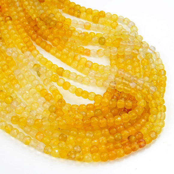 4MM Yellow Agate Gemstone Grade AAA Micro Faceted Square Cube Loose Beads 15.5 inch Full Strand (80008930-P19)