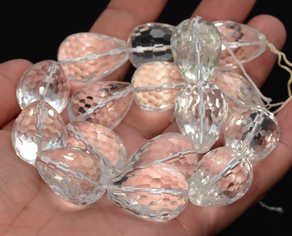 25X18mm White Rock Crystal Quartz Gemstone Grade AAA Faceted Teardrop Loose Beads 8 inch Half Strand (90187610-700)