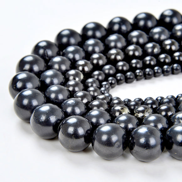 Genuine Shungite Smooth Gemstone High Carbon Grade AAA 4mm 6mm 8mm 10mm Round Loose Beads (A276)