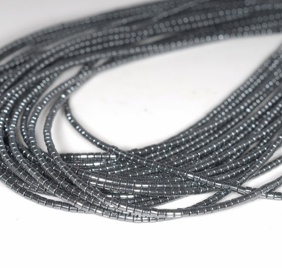 1X1MM Black Hematite Gemstone Round Tube Loose Beads 16 inch Full Strand (80000000-A36)