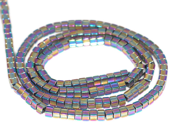 2x2MM Rainbow Hematite Gemstone Square Rouded Cube Loose Beads 16 inch Full Strand (80000018-A36)