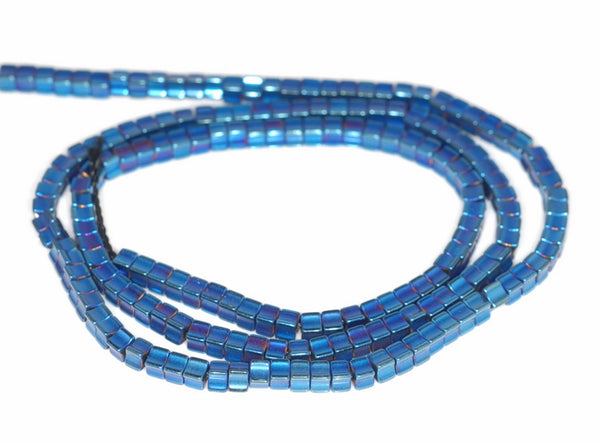 2x2MM Blue Hematite Gemstone Square Rouded Cube Loose Beads 16 inch Full Strand (80000020-A36)