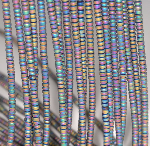 3X2MM Matte Rainbow Hematite Gemstone Rondelle Loose Beads 16 inch Full Strand (80000045-A37)