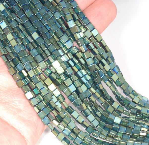 4X4MM Rainbow Hematite Gemstone Square Loose Beads 16 inch Full Strand (80000053-A37)