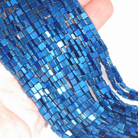 4X4MM Blue Hematite Gemstone Square Loose Beads 16 inch Full Strand (80000054-A37)