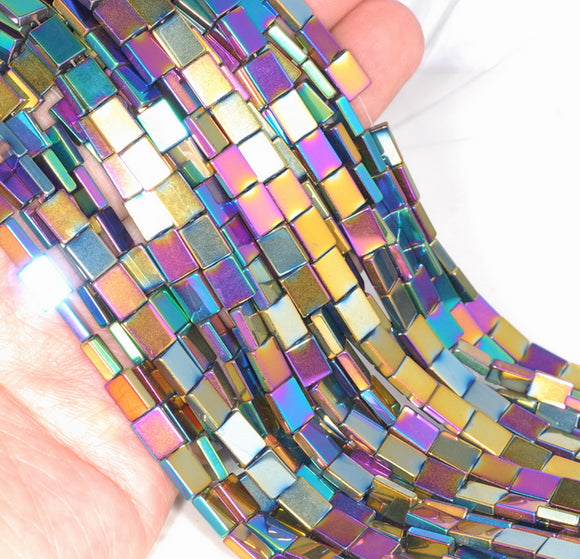 8X6MM Rainbow Hematite Gemstone Rectangle Flat Loose Beads 16 inch Full Strand (80000059-A37)