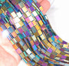 8X6MM Rainbow Hematite Gemstone Rectangle Flat Loose Beads 16 inch Full Strand (80000059-A37)