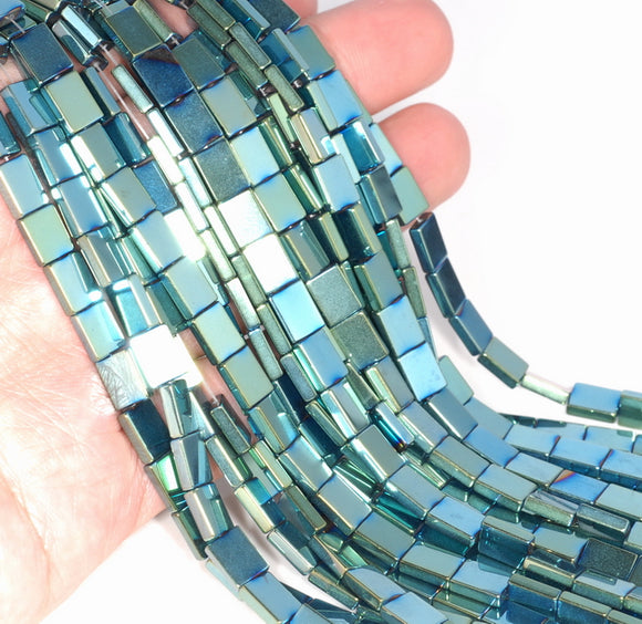 8X6MM Green Hematite Gemstone Rectangle Flat Loose Beads 16 inch Full Strand (80000060-A37)