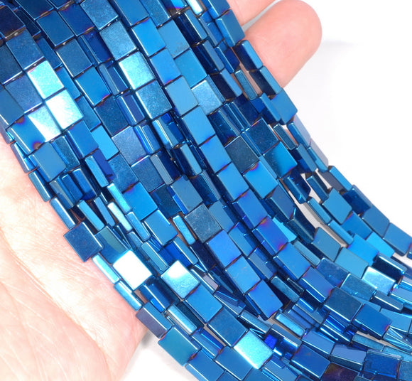 8X6MM Blue Hematite Gemstone Rectangle Flat Loose Beads 16 inch Full Strand (80000061-A37)