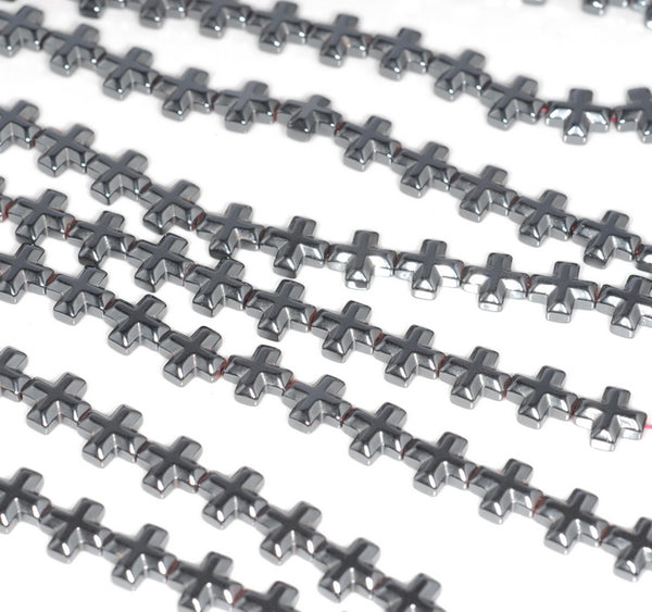 6MM Black Hematite Gemstone Cross Loose Beads 16 inch Full Strand (80000062-A37)