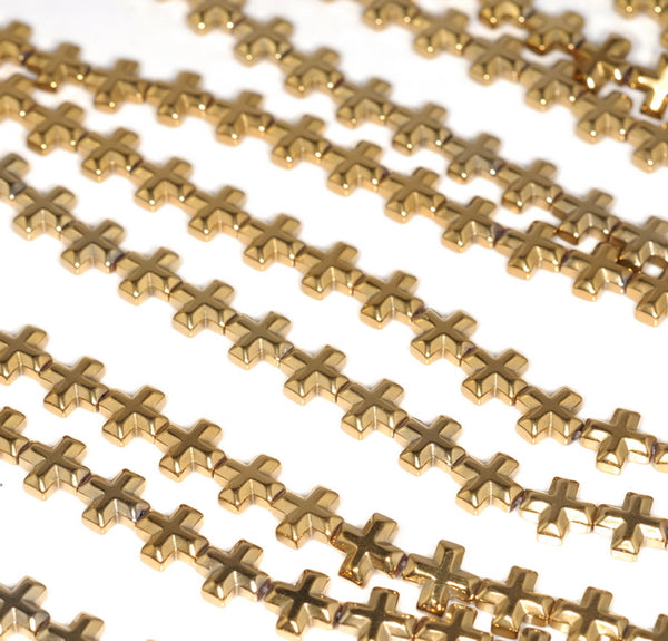 6MM Gold Hematite Gemstone Cross Loose Beads 16 inch Full Strand (80000063-A37)