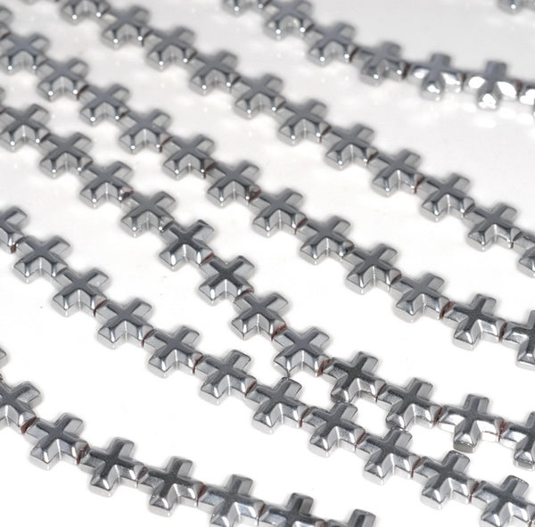 6MM Silver Hematite Gemstone Cross Loose Beads 16 inch Full Strand (80000064-A37)