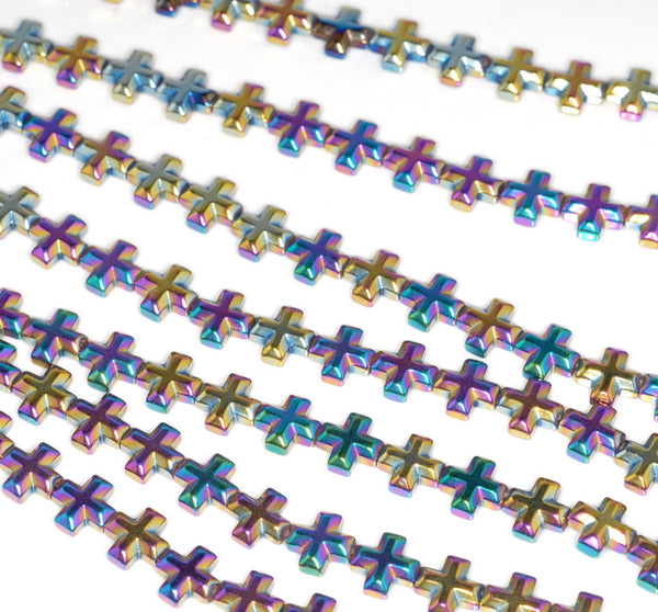 6MM Rainbow Hematite Gemstone Cross Loose Beads 16 inch Full Strand (80000066-A37)