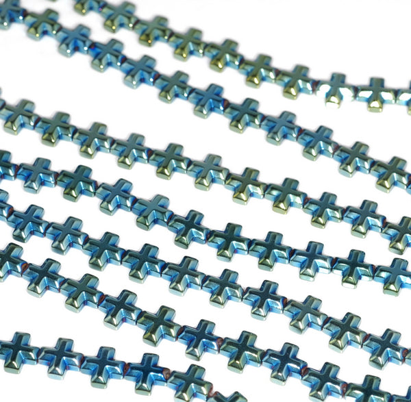 6MM Green Hematite Gemstone Cross Loose Beads 16 inch Full Strand (80000067-A37)