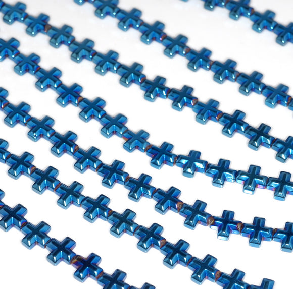 6MM Blue Hematite Gemstone Cross Loose Beads 16 inch Full Strand (80000068-A37)