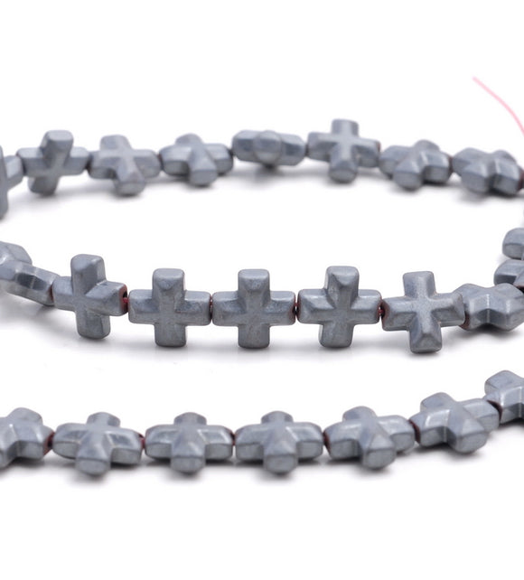 6MM Matte Black Hematite Gemstone Cross Loose Beads 16 inch Full Strand (80000069-A37)