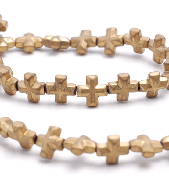 6MM Matte Gold Hematite Gemstone Cross Loose Beads 16 inch Full Strand (80000070-A37)