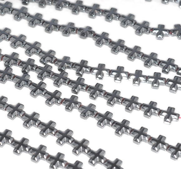 8MM Black Hematite Gemstone Cross Loose Beads 15.5 inch Full Strand (80000076-A38)