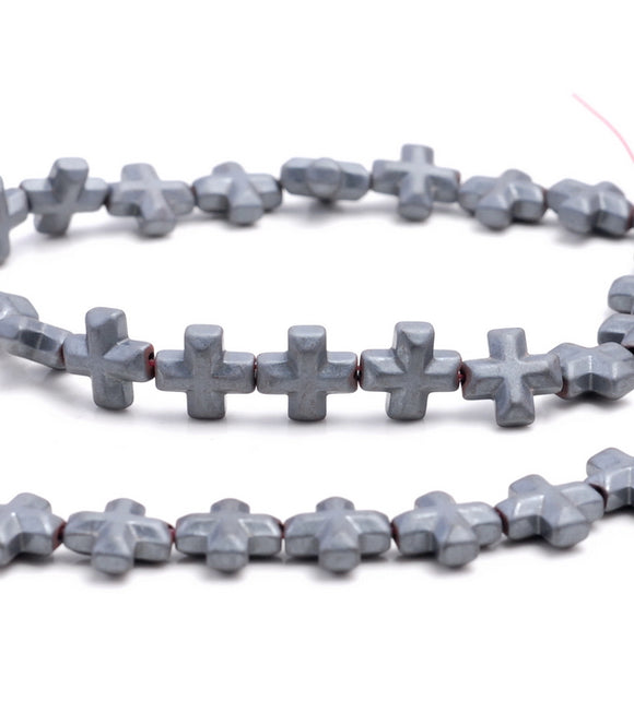 8MM Matte Black Hematite Gemstone Cross Loose Beads 15.5 inch Full Strand (80000083-A38)