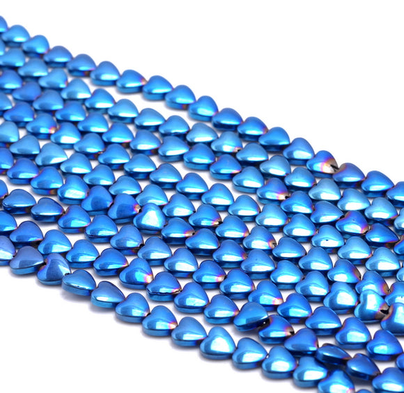 6MM Blue Hematite Gemstone Love Heart Loose Beads 15.5 inch Full Strand (80000096-A38)