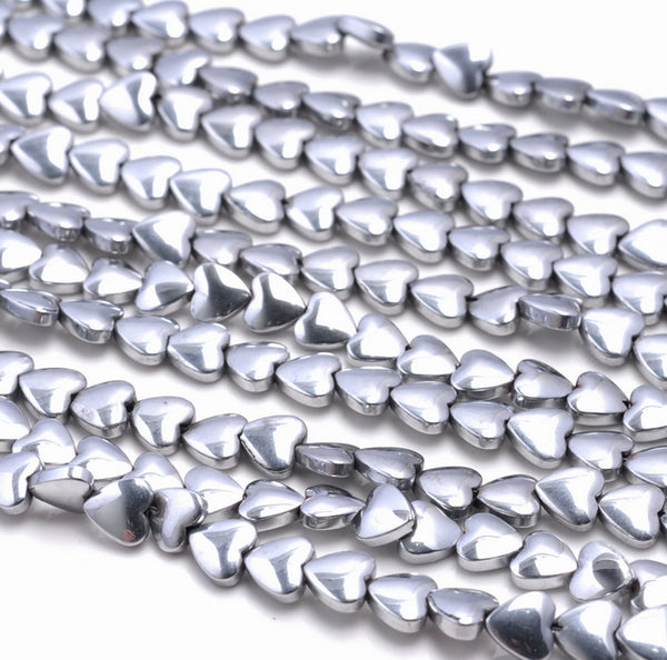 8MM Silver Hematite Gemstone Love Heart Loose Beads 16 inch Full Strand (80000099-A38)