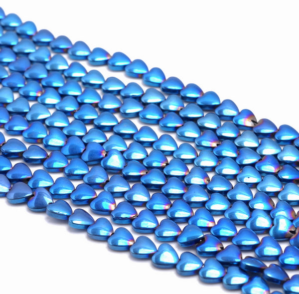 8MM Blue Hematite Gemstone Love Heart Loose Beads 16 inch Full Strand (80000103-A39)