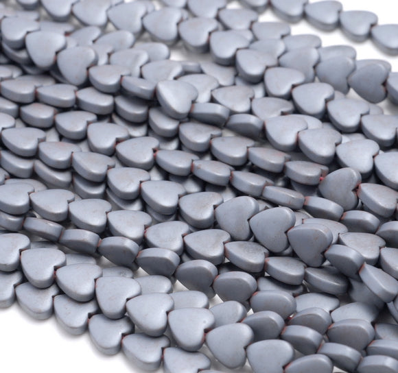 8MM Matte Black Hematite Gemstone Love Heart Loose Beads 16 inch Full Strand (80000104-A39)